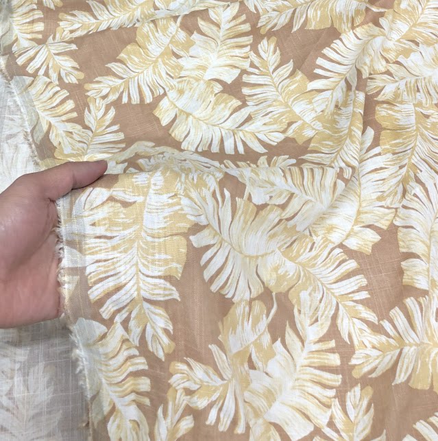 竹节风格芭蕉叶印花天丝亚麻布料汉服手工服装裤子裙子2020年爆款