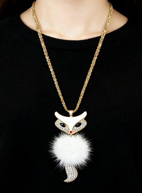 韩国衣服挂件简约项链狐狸毛衣链