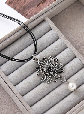 韩版秋冬毛衣链镂空花朵长款项链