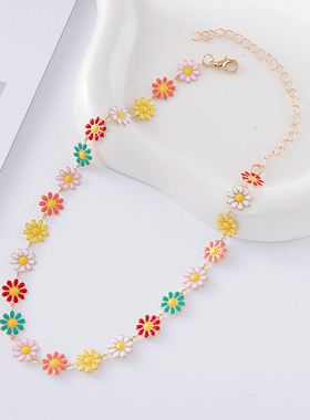 小众轻奢彩色花朵合金锁骨链