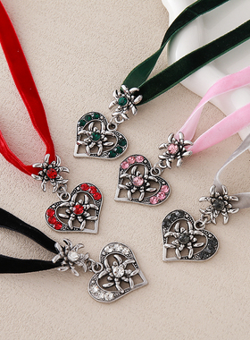 跨境欧美复古爱心镶钻项链