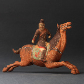 唐朝陶俑马球俑仿古唐代男女打马球俑摆件古玩收藏客厅玄关摆件