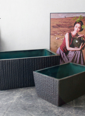 长方形陶瓷鱼缸水景造景假山花箱