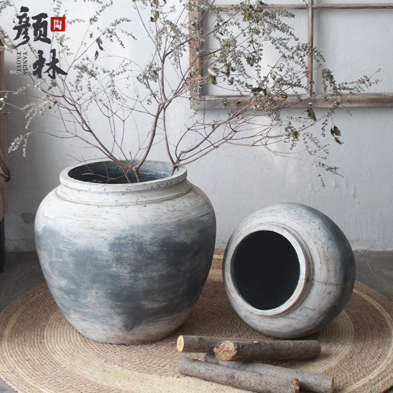 花坛子圆坛花瓶圆肚子瓶大肚罐子民宿装饰仿古罐寂风花瓶圆花盆,家居饰品,花盆,淘宝优惠券,粉丝福利购,淘宝优惠卷