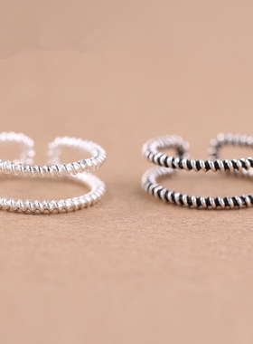 纯银开口麻花韩版指环尾戒
