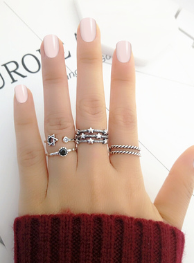 s925韩国东大门潮人个性纯银戒指女款多层泰银时尚开口食指指环
