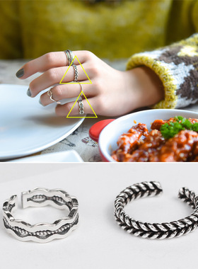 韩国东大门波浪纹理编织复古尾戒