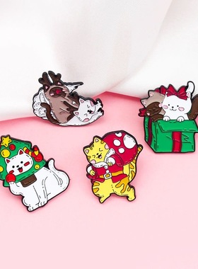 新款卡通圣诞树猫咪蘑菇造型创意饰品胸针衣服背包装饰别针礼物