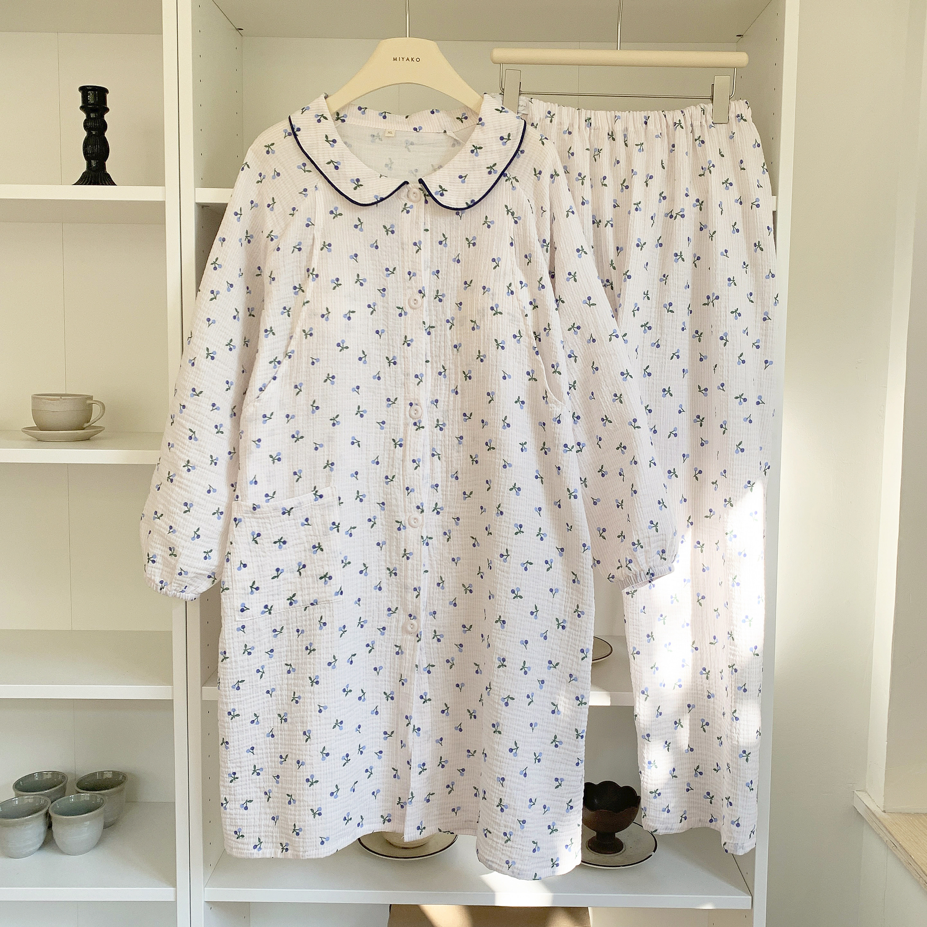 春秋孕妇待产纯棉棉纱睡裙长裤孕妇睡衣产妇哺乳喂奶月子服两件套