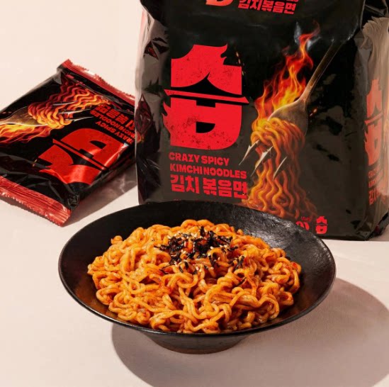 韩国直发不倒翁新品超辣泡菜风味炒面速食面拉面147g*4袋/包好吃