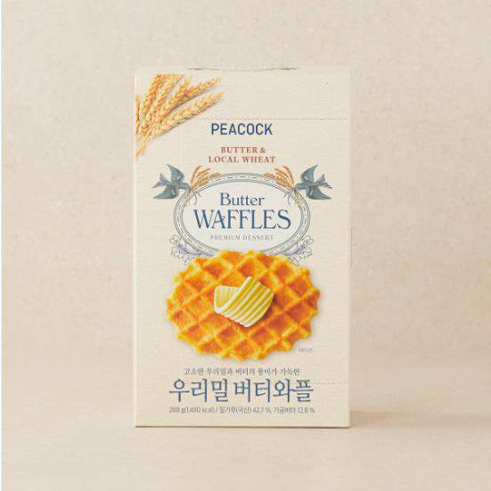 韩国直发PEACOCK华夫饼小麦黄油味蜂蜜巧克力味香脆好吃一盒12袋