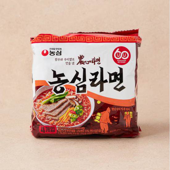 韩国直发农心新款拉面辣牛肉汤面速食面124g*4袋创立60周年纪念