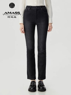【商场同款】AMASS 新款时尚百搭中高腰保暖植绒牛仔长裤5100481
