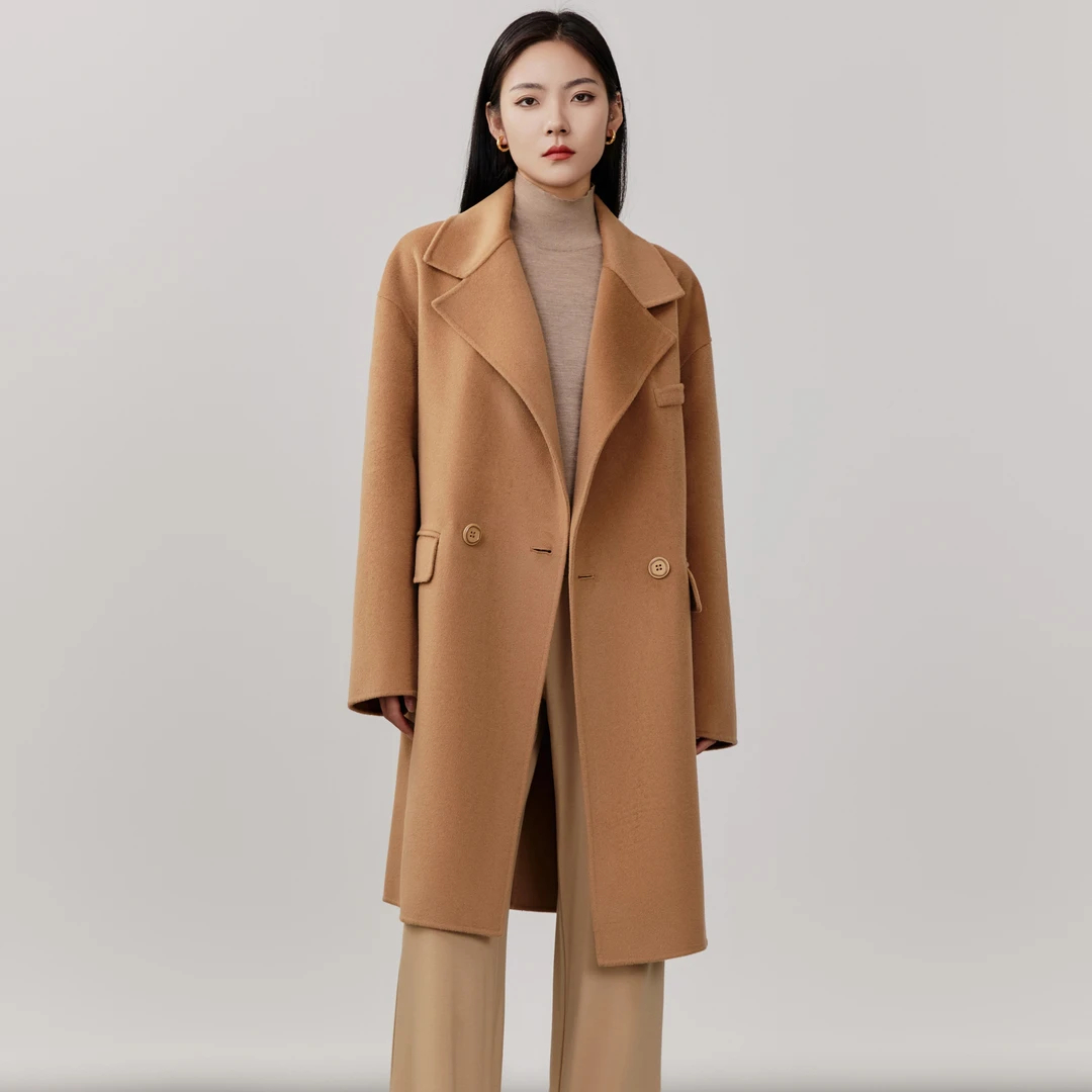 AMASS秋冬新款法式高级感显瘦纯羊毛双面呢大衣外套5400858