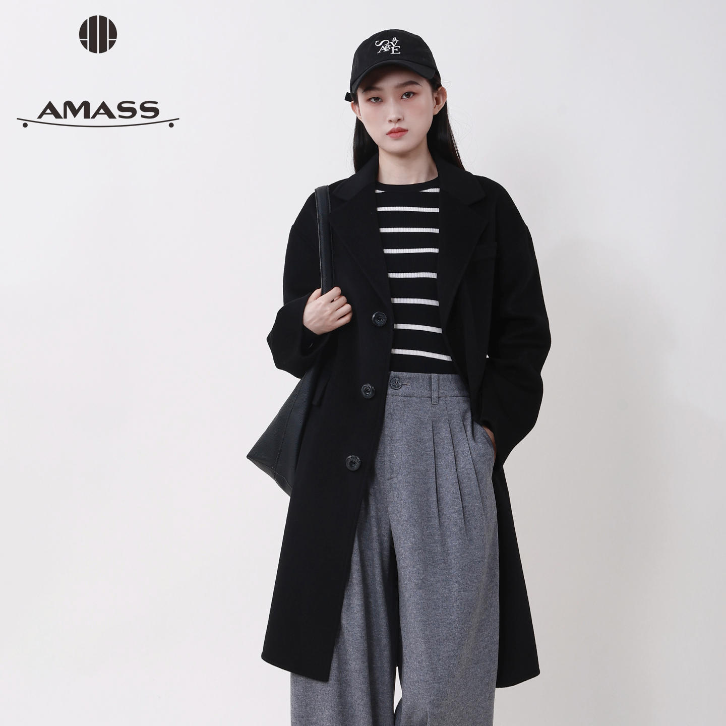 AMASS秋冬新款女轻奢风中长款双面呢绵羊毛大衣外套540058