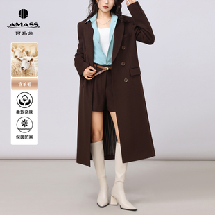 秋冬气质优雅长款含羊毛外套显白红色毛呢大衣女装5400810=