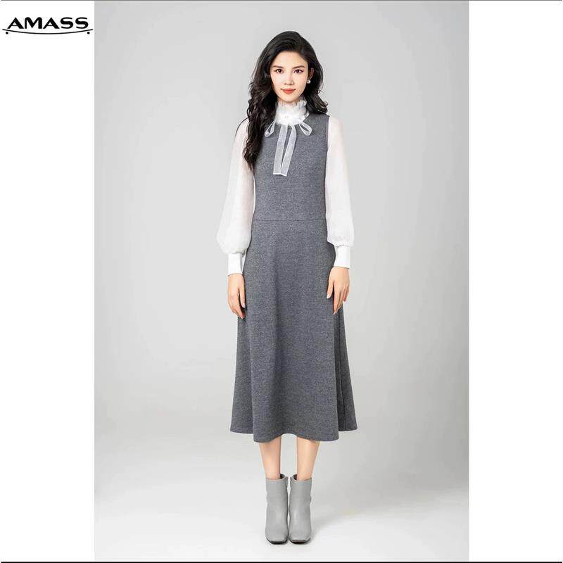 【商场同款】AMASS 新品灰色无袖连衣裙羊毛裙长裙背心裙5500528