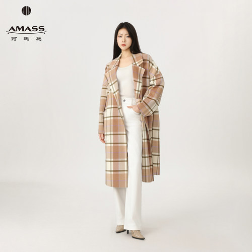 高端女装25秋冬季新品时髦复古格纹纯羊毛呢子大衣5400952