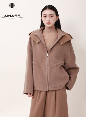 AMASS秋冬新款高级宽松慵懒显瘦连帽羊毛毛呢外套女540043