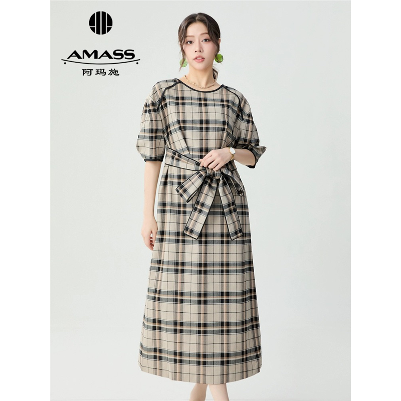 【商场同款】AMASS 新款复古优雅简约气质长版短袖洋装5500545
