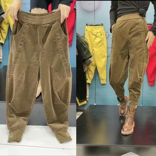 女高腰百宽松搭显瘦哈伦裤 2023年秋冬新款 灯芯绒时尚 休闲裤 萝卜裤