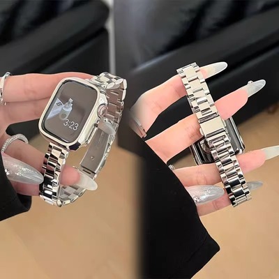 适用applewatch10表带苹果s87手表金属不锈钢链条iwatch9女高级SE
