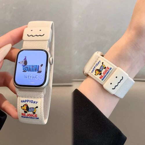 腊肠狗涂鸦适用S11表带苹果iwatch10手表平纹编织磁吸789腕带女SE