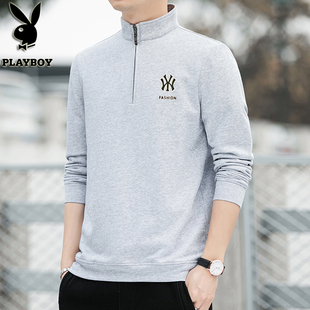 纯棉卫衣休闲体恤衫 花花公子秋冬季 t恤半高领拉链polo衫 长袖 男士