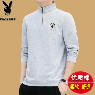 纯棉卫衣休闲体恤衫 花花公子秋冬季 t恤半高领拉链polo衫 长袖 男士