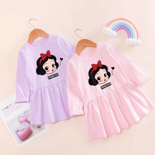 女童秋装白雪公主连衣裙女孩秋天长袖小裙子女宝宝春秋纯棉百褶裙