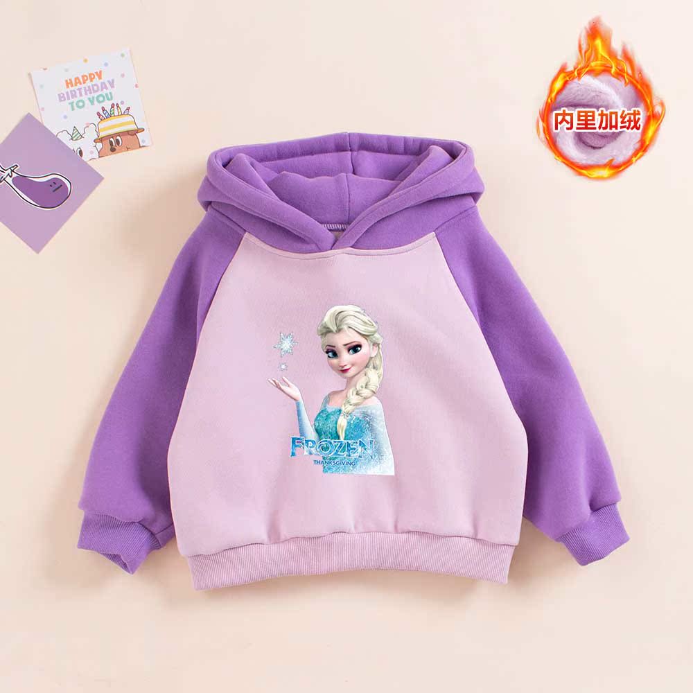 女童加绒卫衣秋冬加厚爱莎衣服