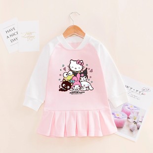 女童秋天连衣裙女宝宝kt猫裙子女孩长袖百褶裙洋气库洛米卫衣裙子