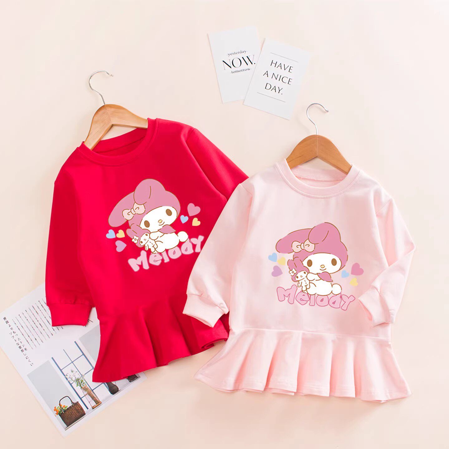 女童长袖卡通连衣裙春秋公主裙洋气荷叶边宝宝裙子可爱美乐蒂裙子