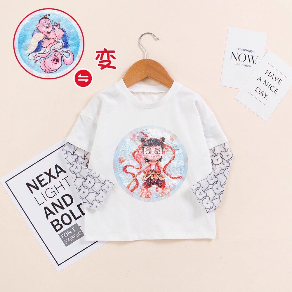 男童夏季防蚊长袖t恤男宝宝哪吒衣服2025儿童网纱袖假两件防晒衣