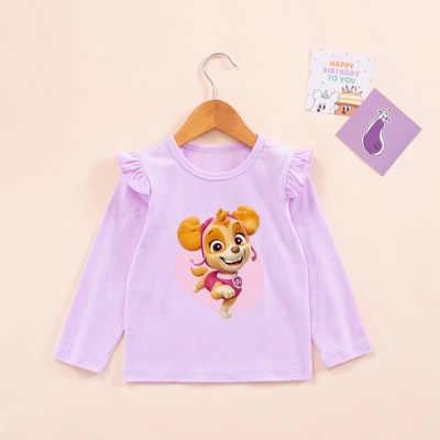 女童圆领长袖t恤儿童春秋上衣小女孩纯棉打底衫女宝宝汪汪队衣服