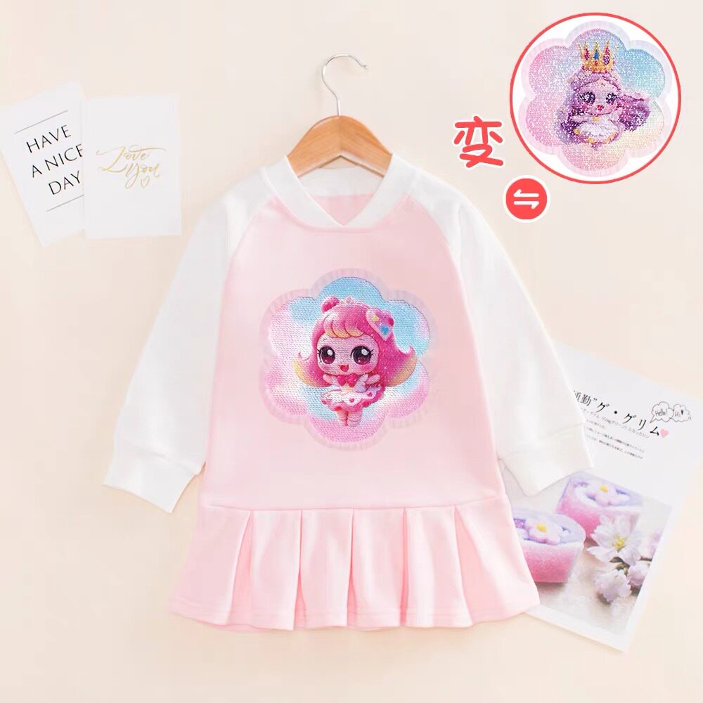 女童爱心萌可衣服宝宝秋季纯棉连衣裙女孩亮片变色卫衣裙甜美裙子