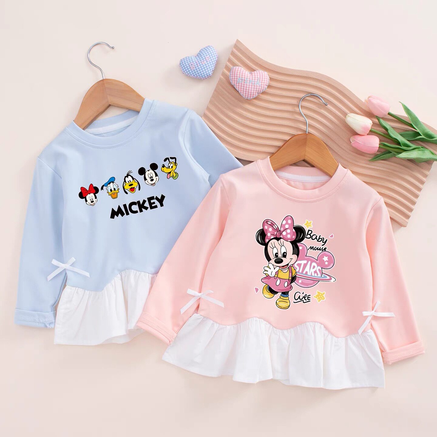 儿童春秋纯棉长袖衫女孩米老鼠衣服宝宝秋季洋气时髦米妮t恤上衣