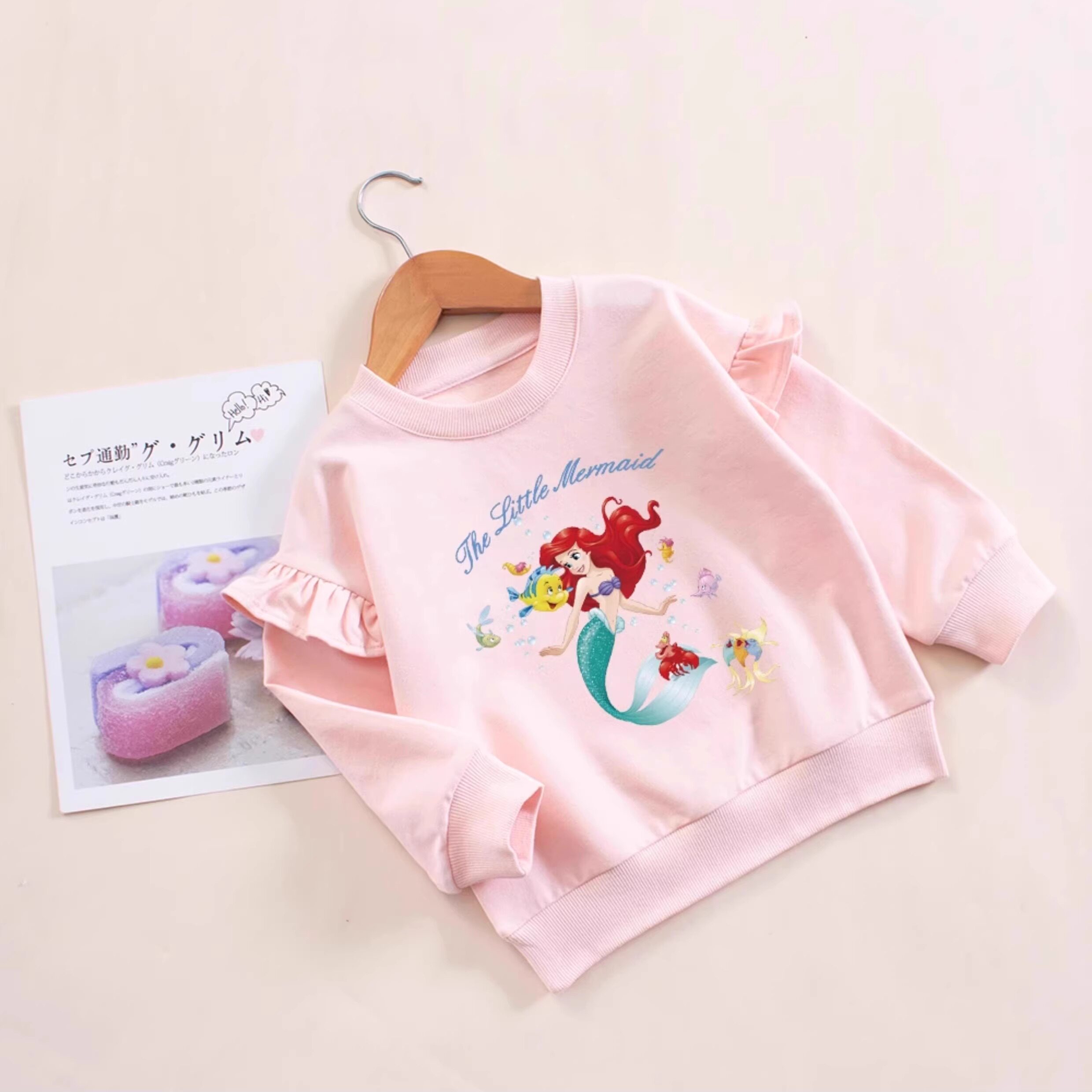 春秋儿童卫衣女童美人鱼衣服女宝宝粉色上衣女孩纯棉长袖打底衫春