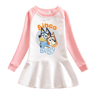 宝宝秋装bluey简约长袖裙子女童布鲁伊长袖衣服女孩卫衣裙3连衣裙