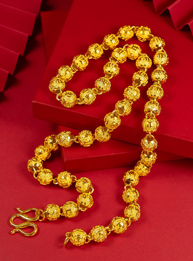 5D矿金越南沙金六字真言珍珠项链精品男款精工加厚吊坠精致