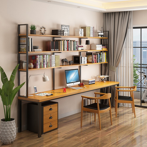 实木家用书桌书架北欧