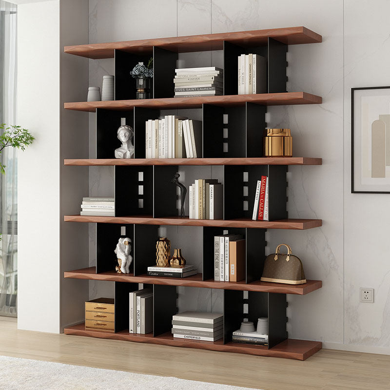 意式极简书架美式框架靠墙实木书柜简约现代落地铁艺展示柜置物架
