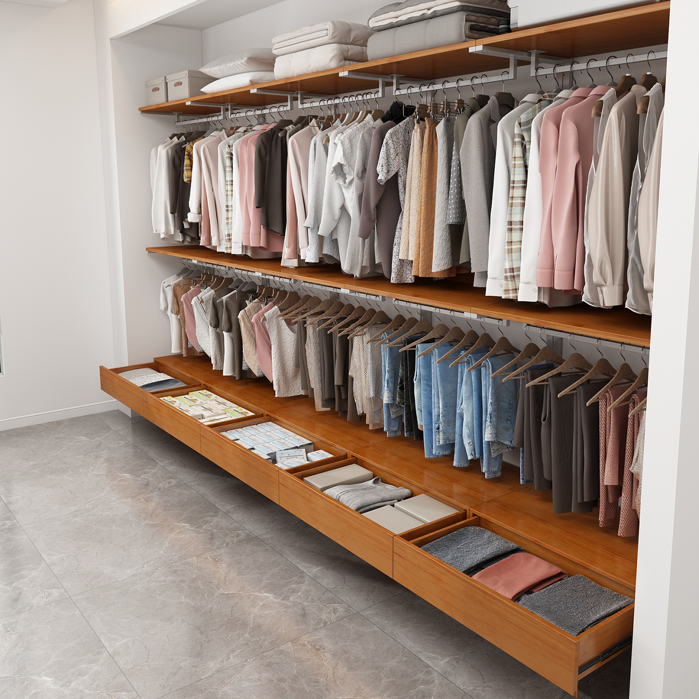 金属衣柜2025新款爆款家用卧室开放式衣橱砌墙实木钢架定制衣帽间