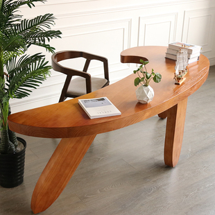 北欧全实木电脑台式 简约创意弧形书桌 桌家用办公桌现代老板桌美式