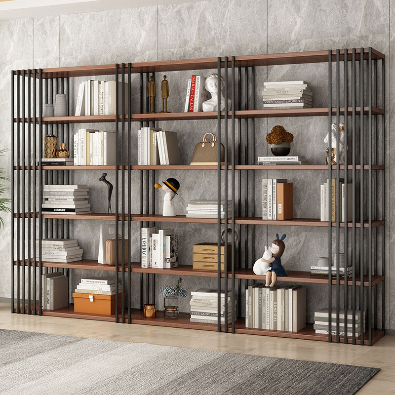 北欧实木书架美式框架铁艺展示柜简约落地置物架靠墙收纳架隔断架