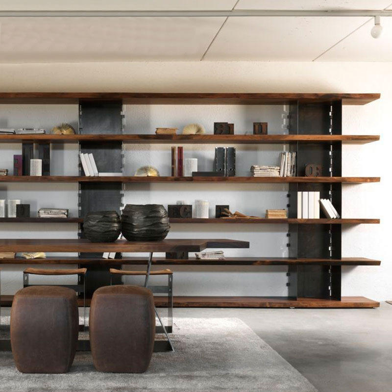 北欧实木书架书柜美式框架工业风复古铁艺置物架落地储物架展示架