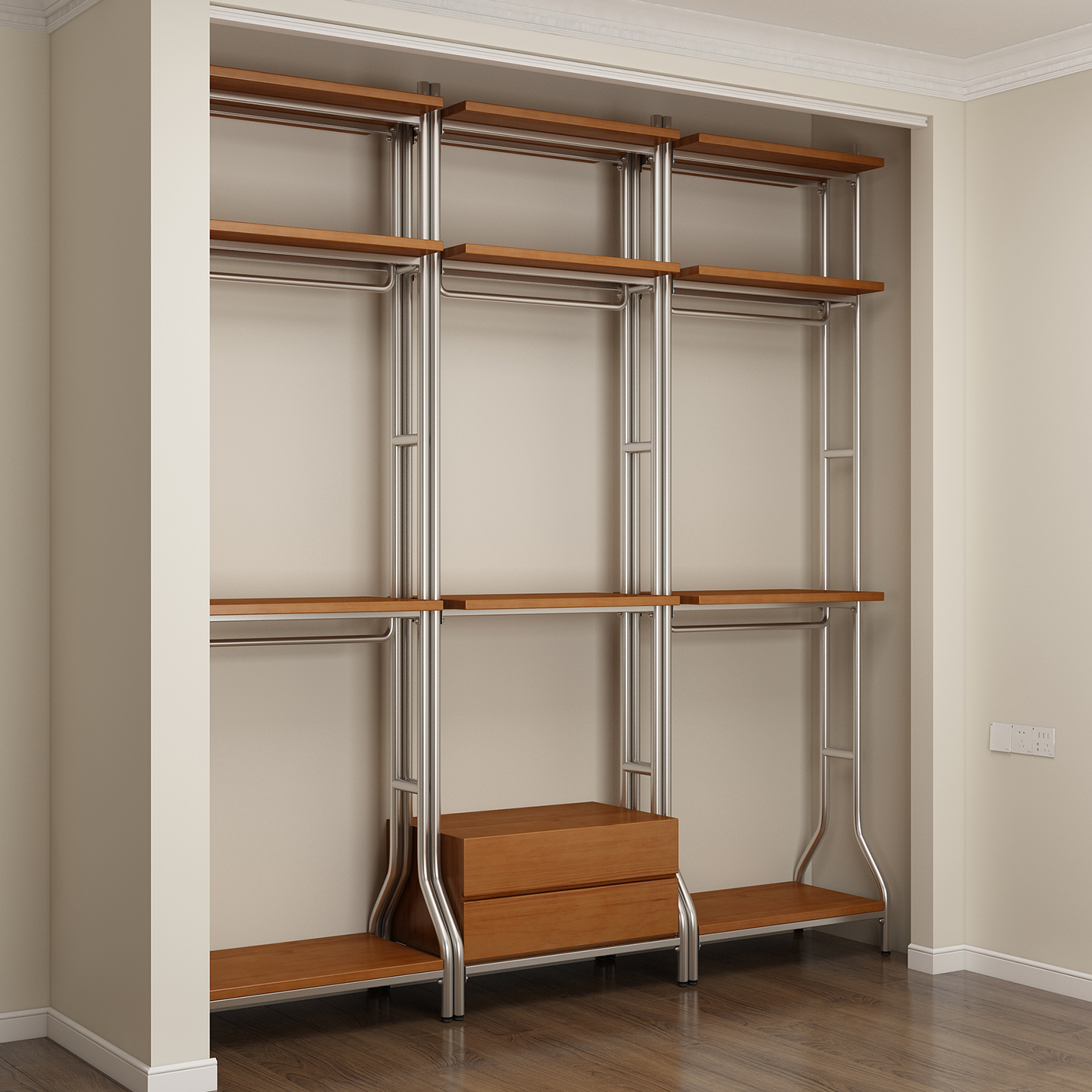 开放式衣柜卧室实木金属衣帽间落地定制挂衣钢架步入式衣帽架家用