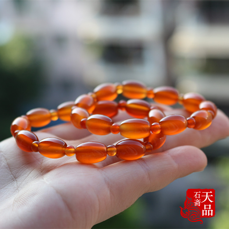 特价款天然原色冰透蜜糖色桔色玉髓玛瑙米珠桶珠手链手串