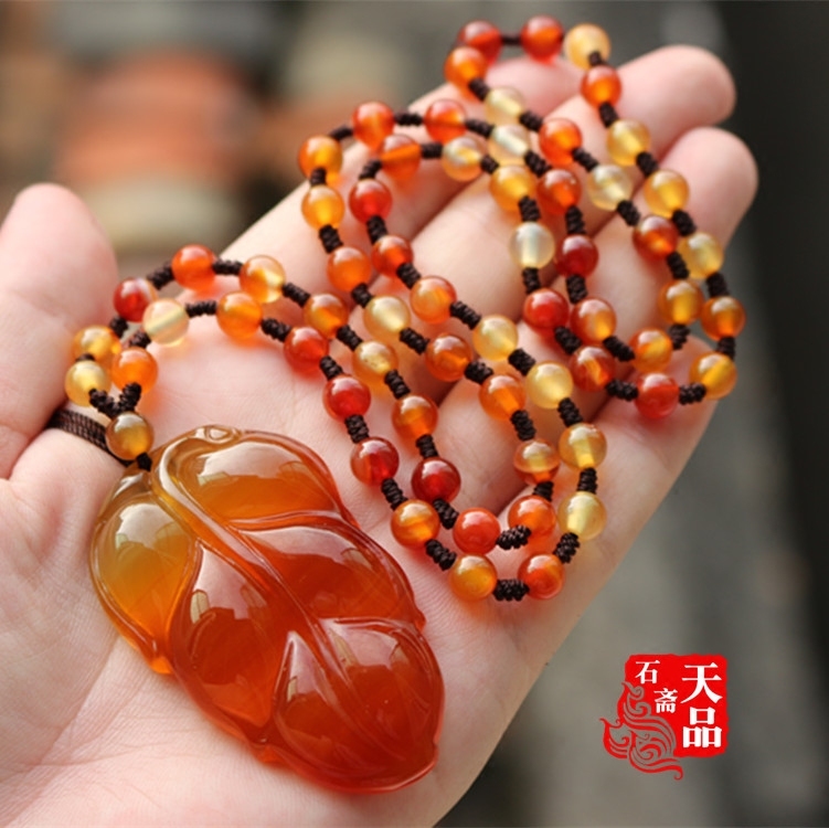 天然原色冰彩蜜糖色玉髓玛瑙叶子（事业有成）吊坠送链子毛衣链