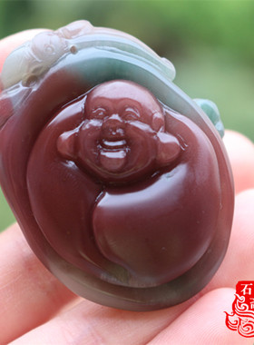 天然原色精雕笑佛毛衣链紫绿玛瑙